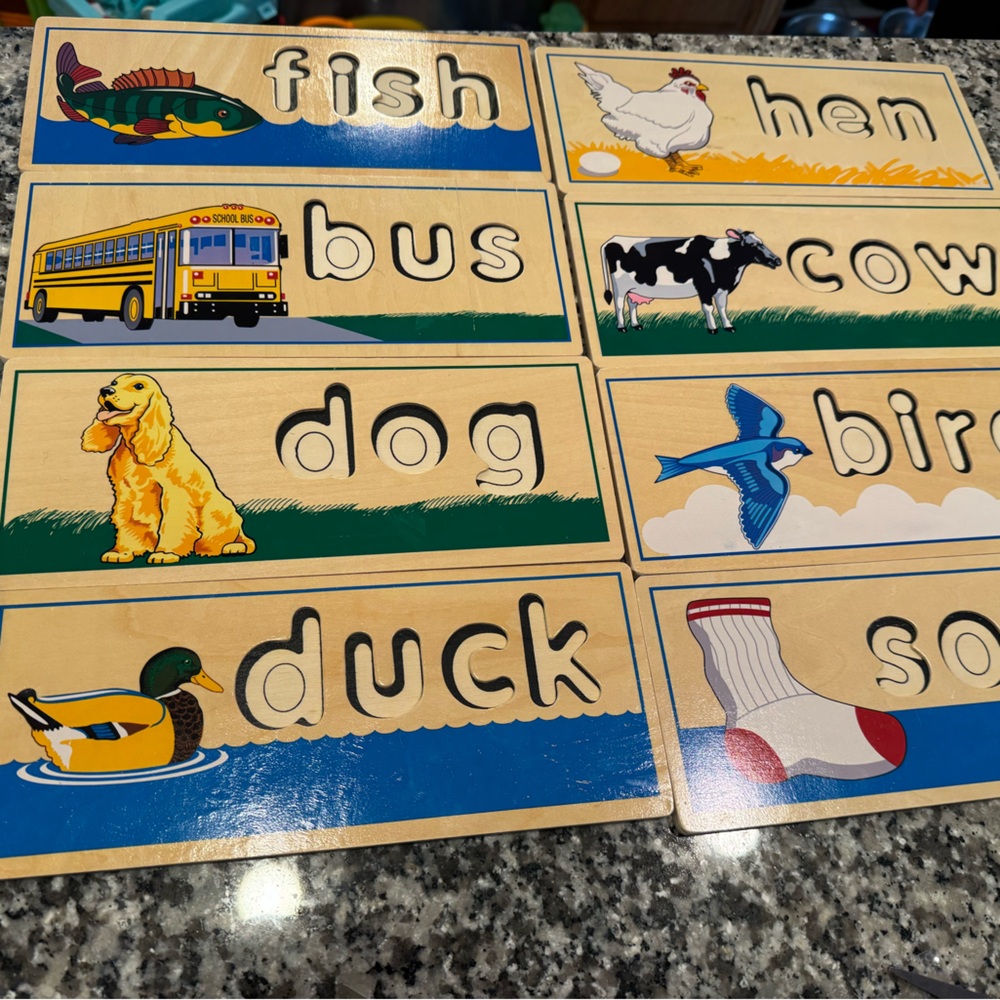 Melissa & Doug Wooden Kids Word Puzzle - Colorful Animal & Object Boards